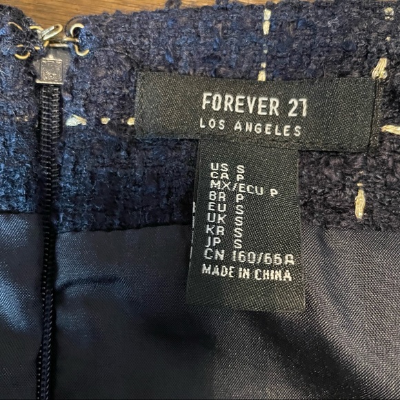 Forever 21 Navy and Metallic Gold Tweed Fully Lined Mini Skirt Sz. S - Picture 8 of 10